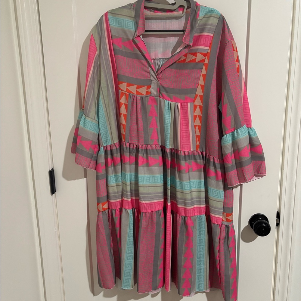 Colorful Geometric Patterned Dress - Picture 3 of 7